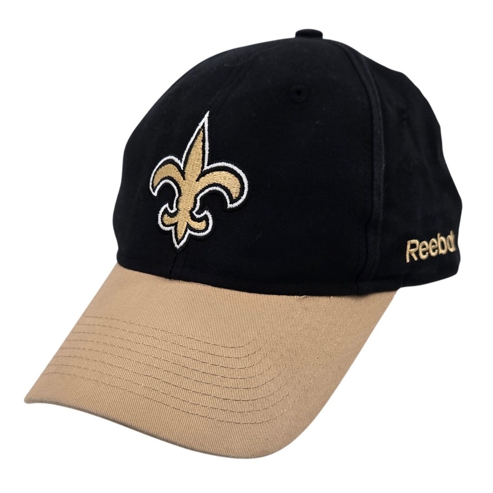 VTG Y2K Reebok New Orleans Saints Hat Cap Adjustable Black Gold Fleur De Lis NFL
